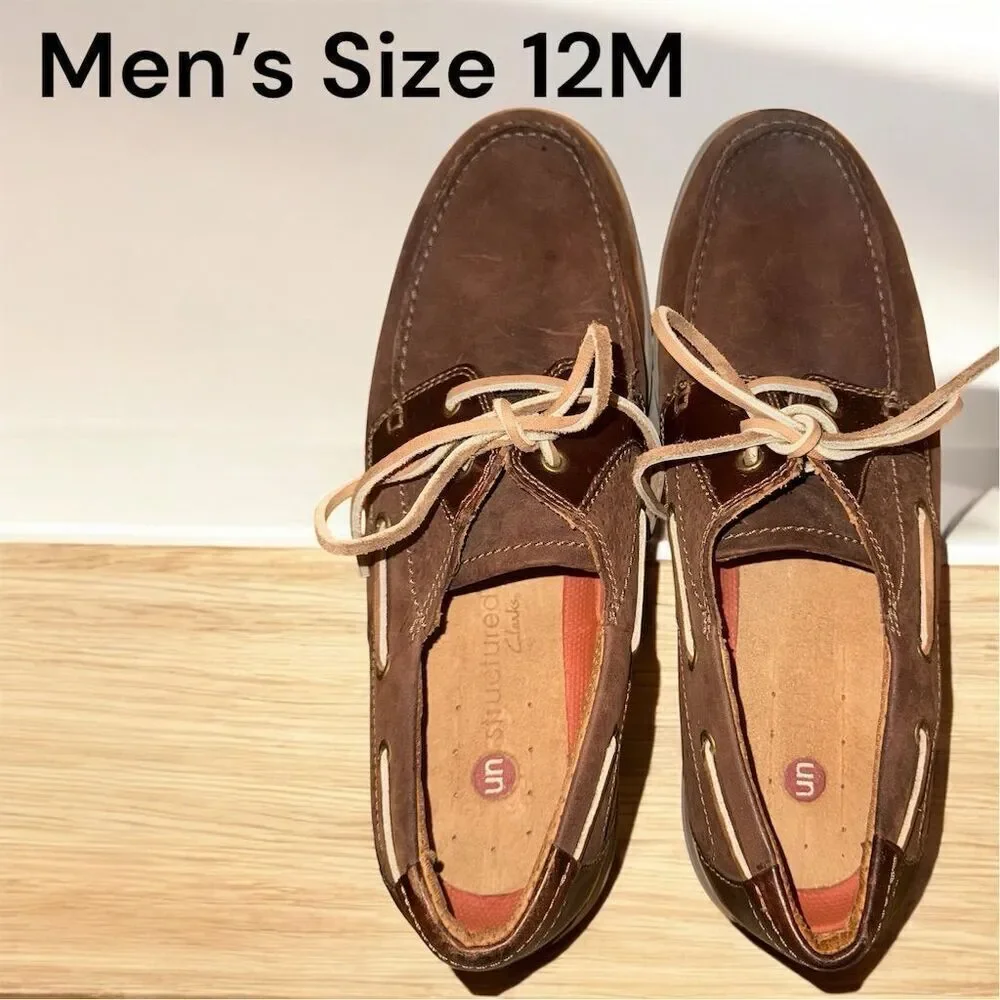 Clarks Men's Unstructured Boat Shoes Brown Leather Lace Up Size 12M Casual